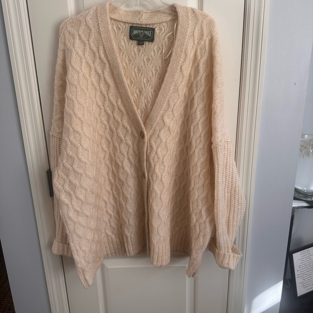 American Eagle Outfitters Cream Cable Knit Cardigan